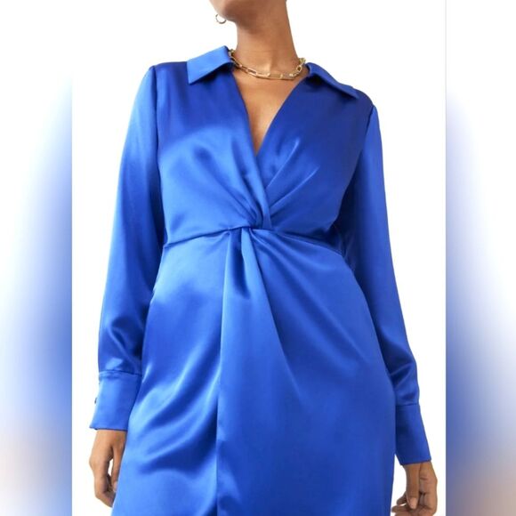 & Other Stories Satin Dress Twist Front Mini Bright Blue NEW 12 Large - Picture 3 of 10